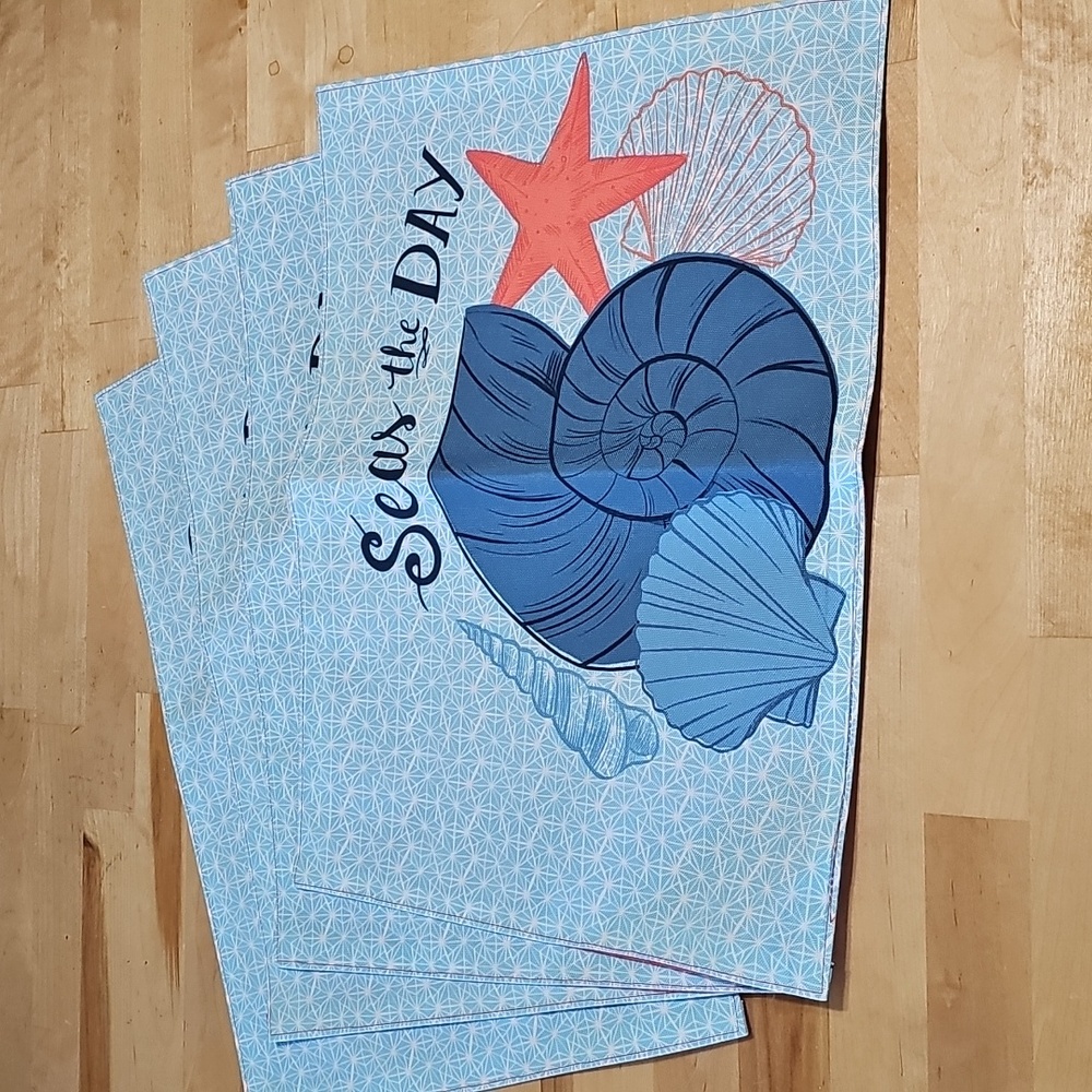 🌊 Coastal Beach Seas the Day Placemats Set of 4 GUC